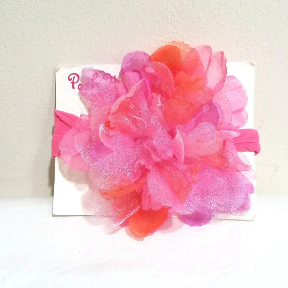 NEW Magenta Pink Peony‎ Organza Flower Headband Girls